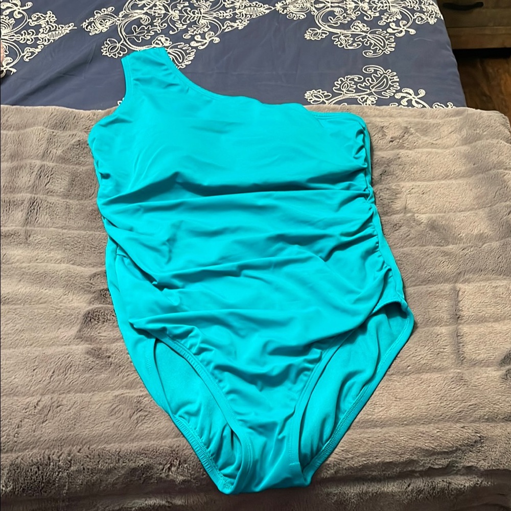 Time and Tru Blue One Shoulder One Piece Swimsuit